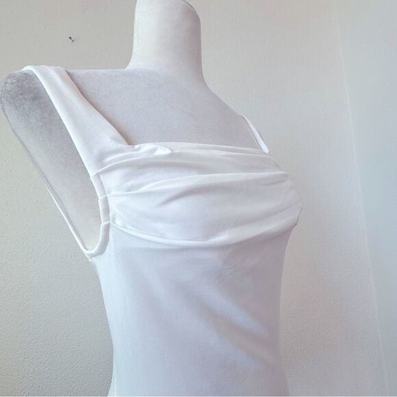 Commense White Tank Top Ruched Square Neck Wide Straps SZ S NEW - Picture 3 of 14